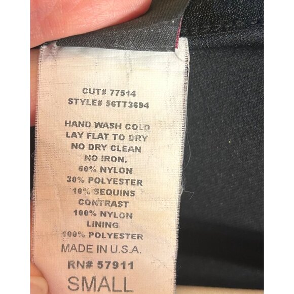 Womens Small Black Sheer Mesh Floral Embroidered Top Sequins Y2K Fairy Whimsy - Picture 5 of 7